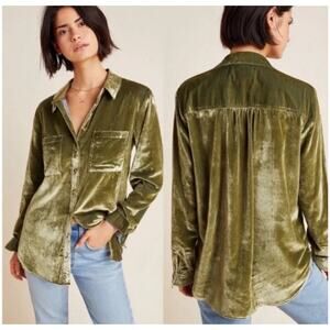 Anthropologie Olive Velvet Blouse